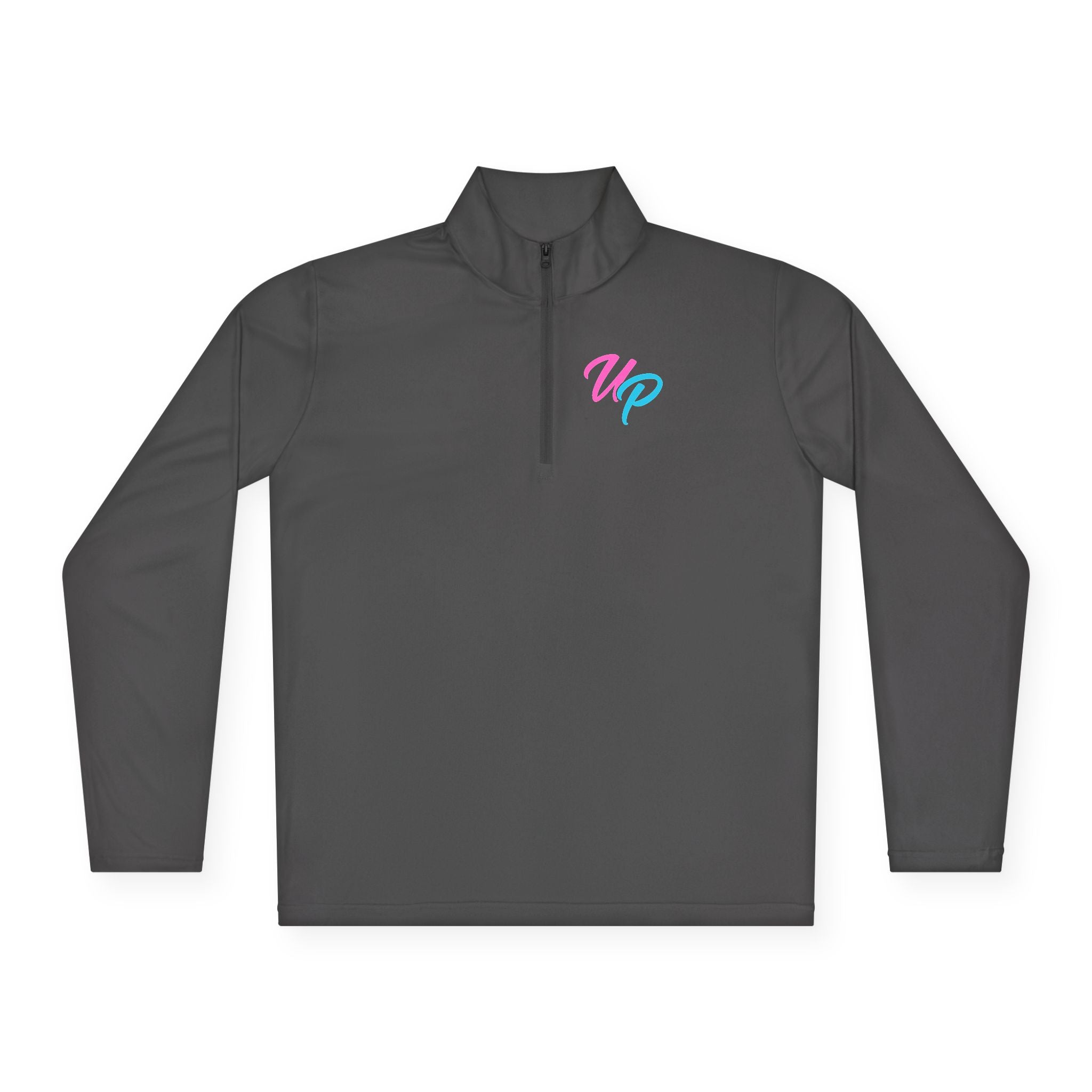 Prime script logo Quarter-Zip Pullover | retro neon VP chest design