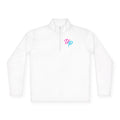 Prime script logo Quarter-Zip Pullover | retro neon VP chest design