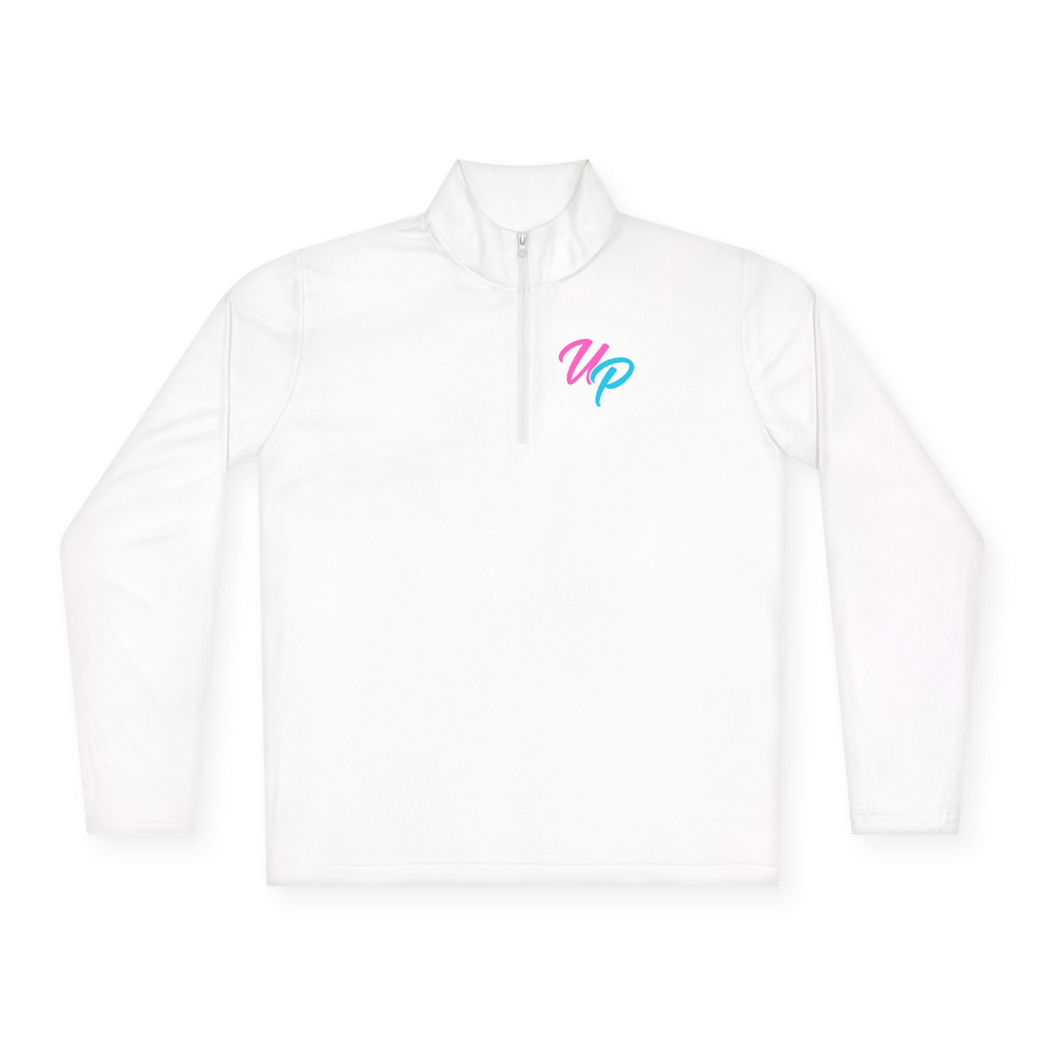 Prime script logo Quarter-Zip Pullover | retro neon VP chest design