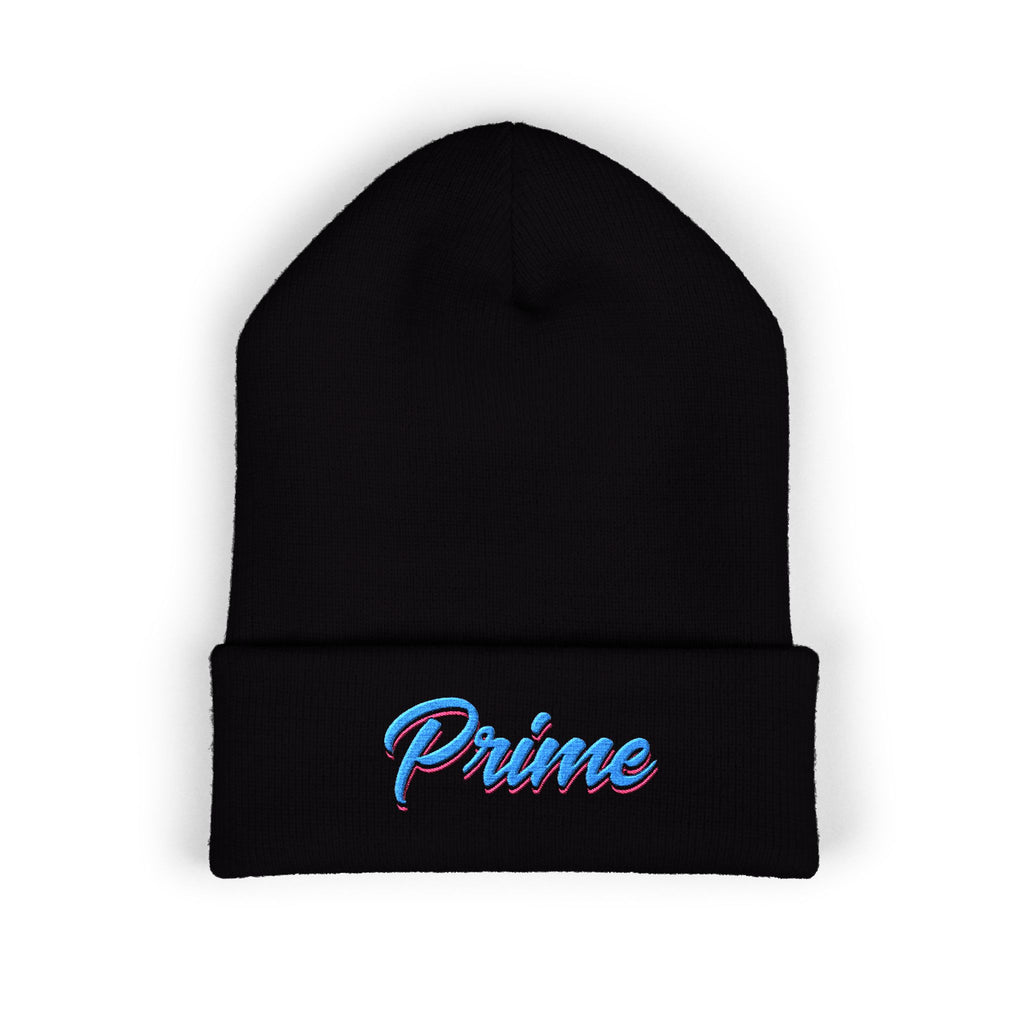 Embroidered "Prime" Cuffed Beanie – Retro Script Knit Hat