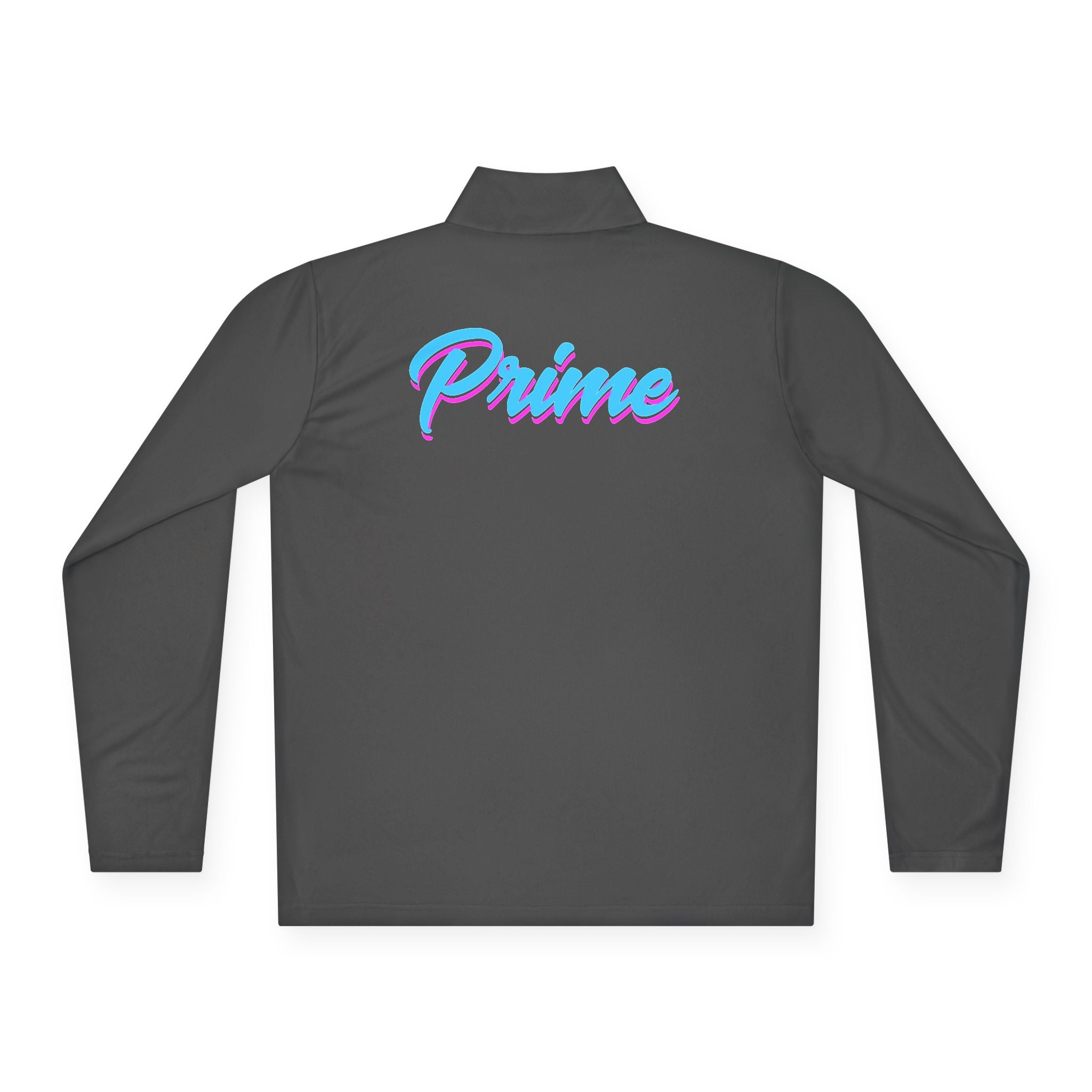 Prime script logo Quarter-Zip Pullover | retro neon VP chest design