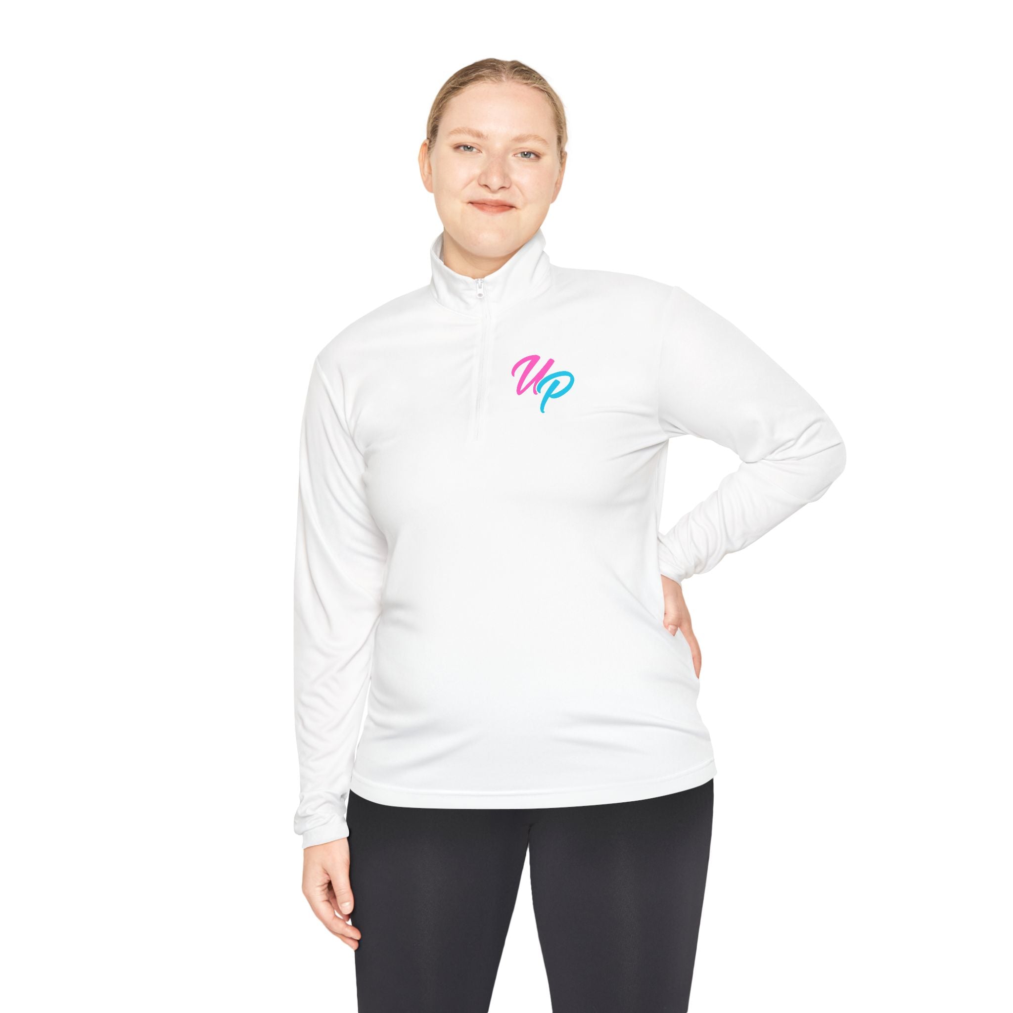 Prime script logo Quarter-Zip Pullover | retro neon VP chest design