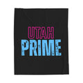 Velveteen Blanket — "UTAH PRIME" Retro Neon Text Plush Throw