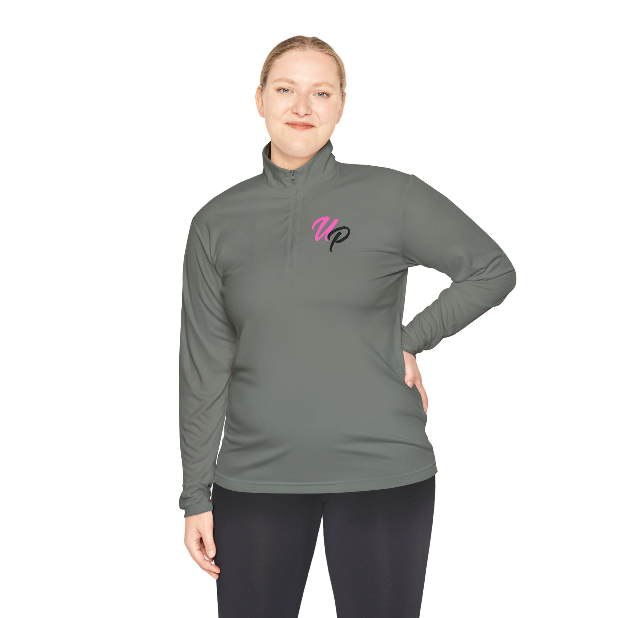 Prime script logo Quarter-Zip Pullover | retro neon VP chest design