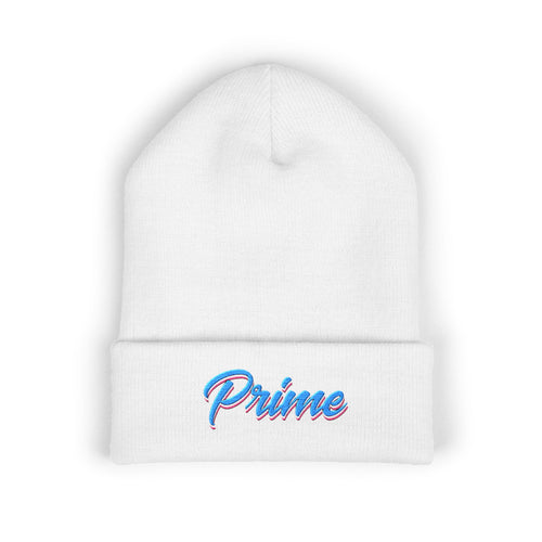 Embroidered "Prime" Cuffed Beanie – Retro Script Knit Hat