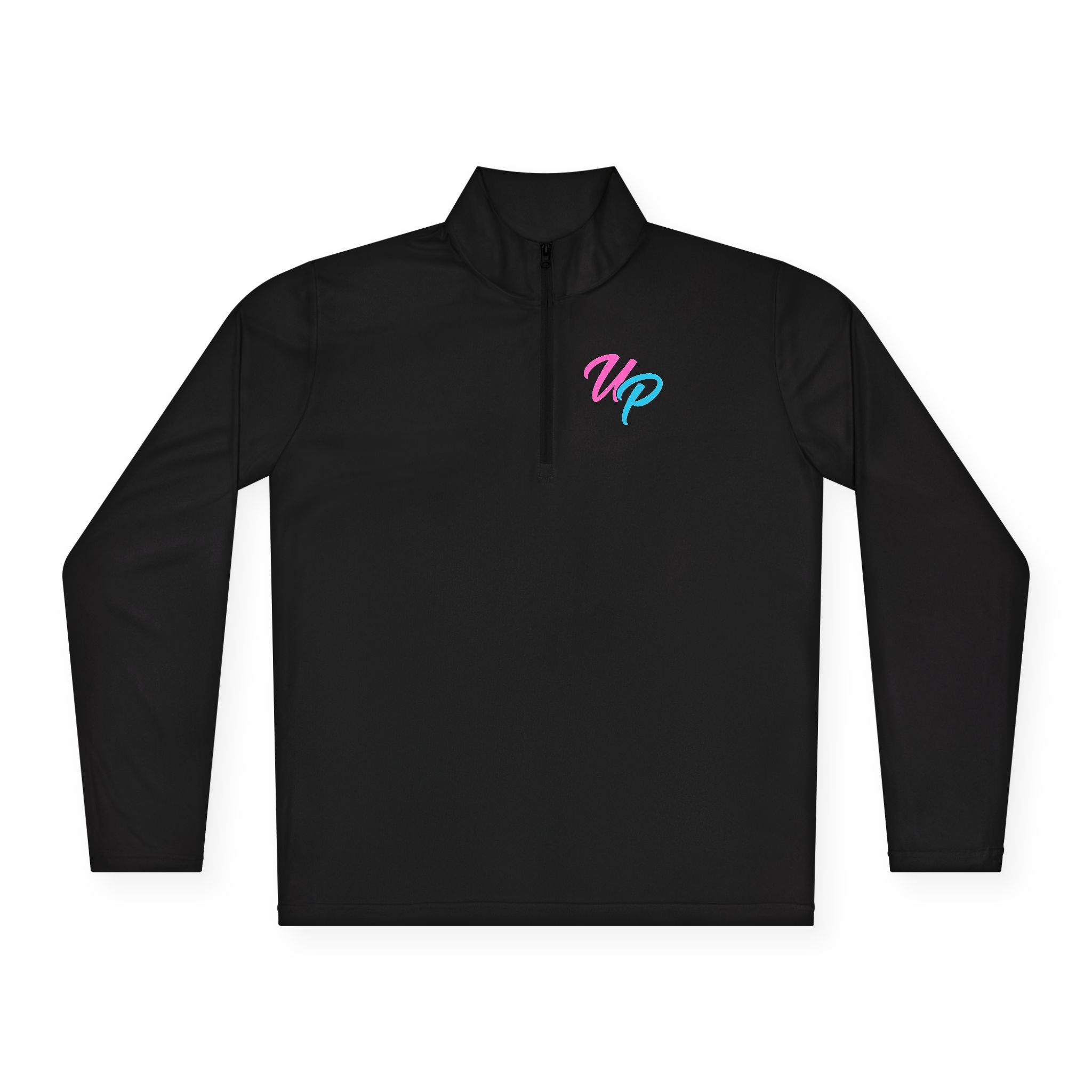 Prime script logo Quarter-Zip Pullover | retro neon VP chest design