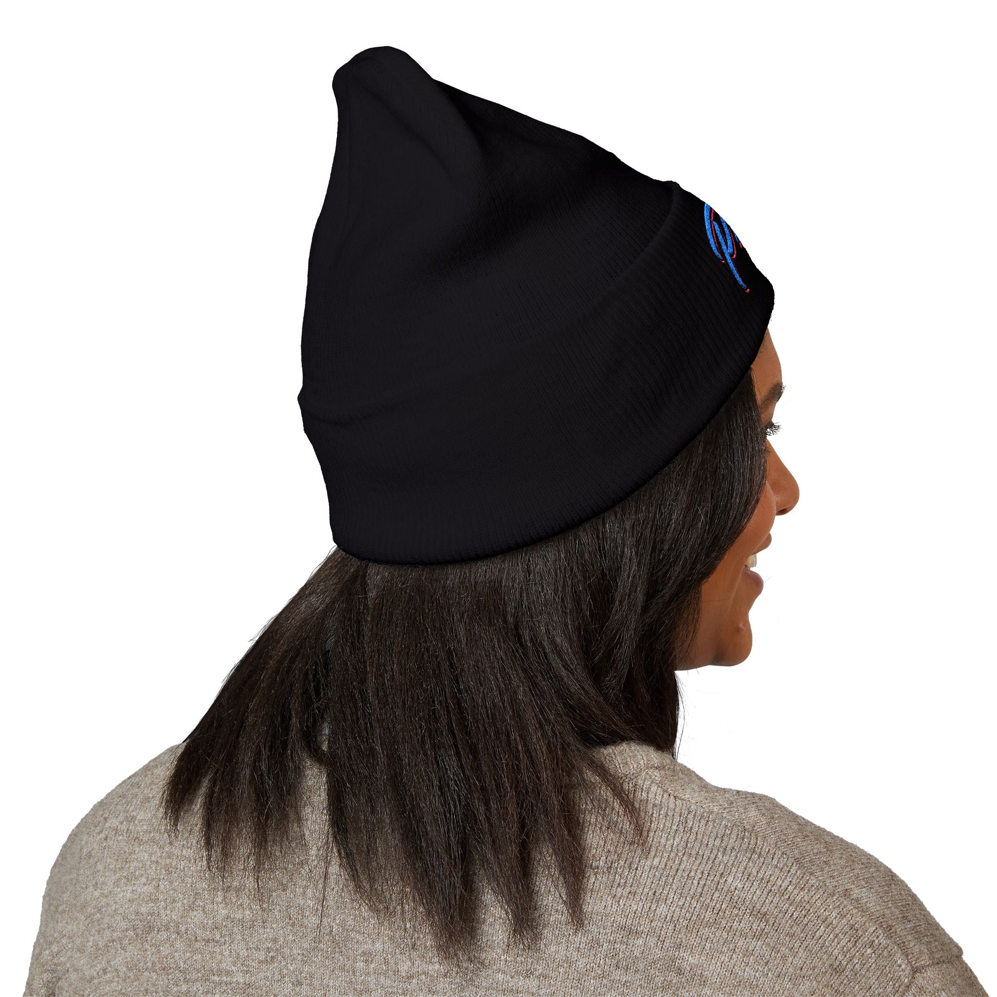 Embroidered "Prime" Cuffed Beanie – Retro Script Knit Hat