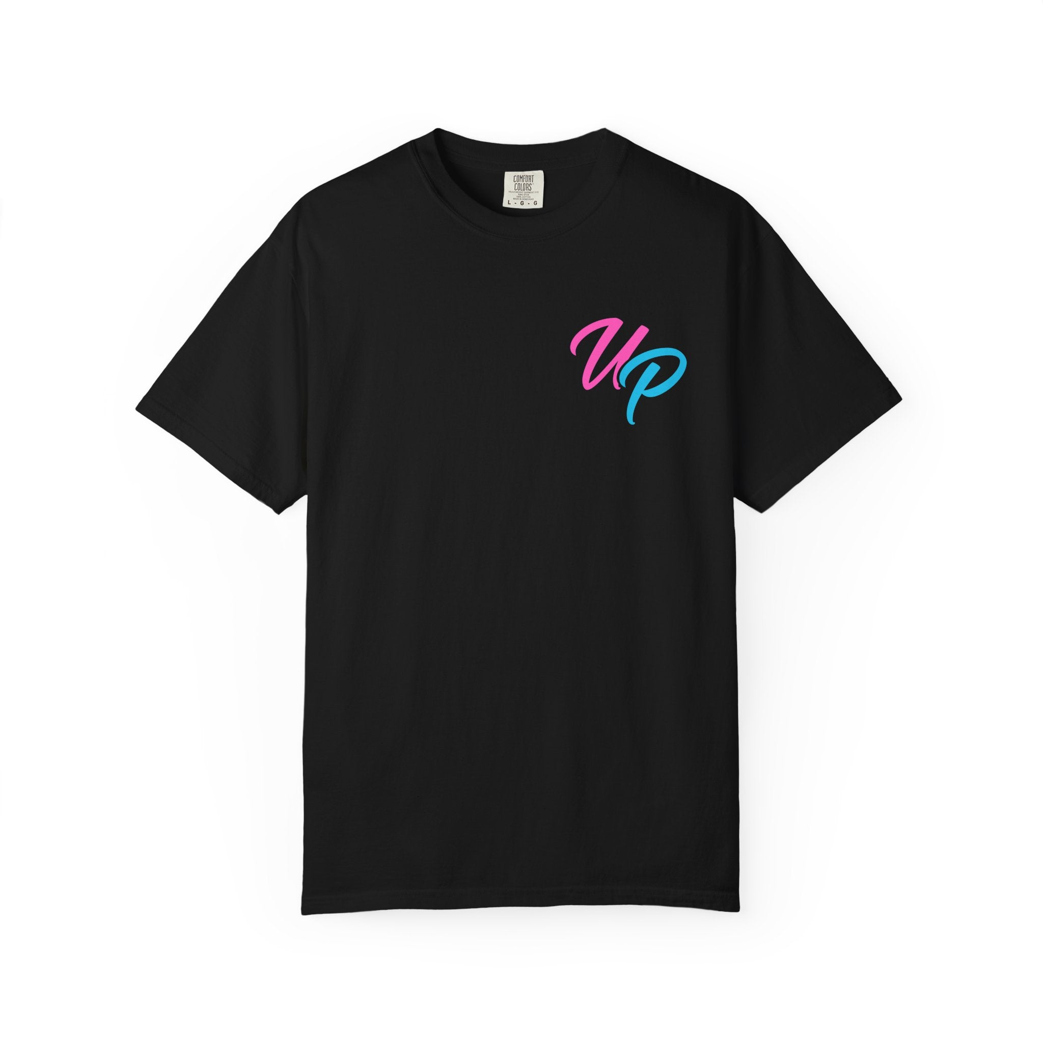 Up Script Pocket T-Shirt – Retro Pink & Blue Minimal Tee