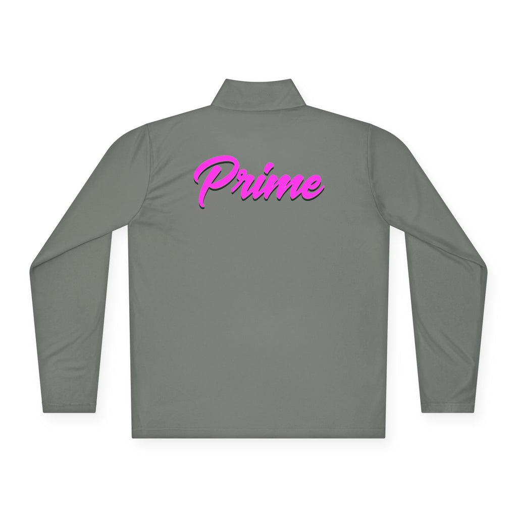 Prime script logo Quarter-Zip Pullover | retro neon VP chest design