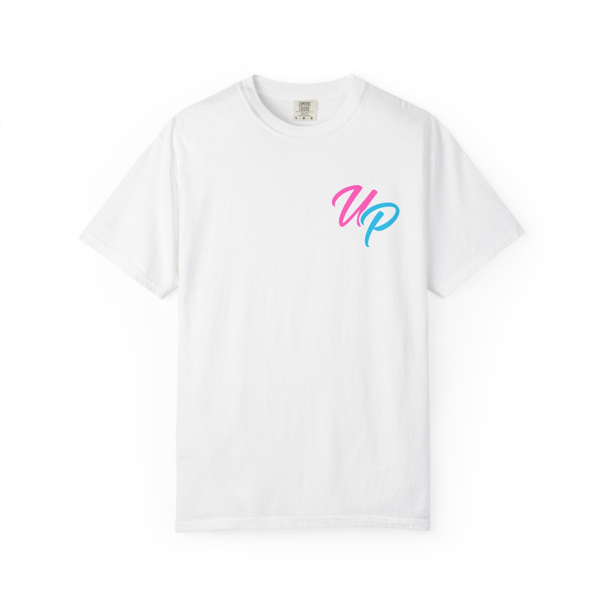 Up Script Pocket T-Shirt – Retro Pink & Blue Minimal Tee