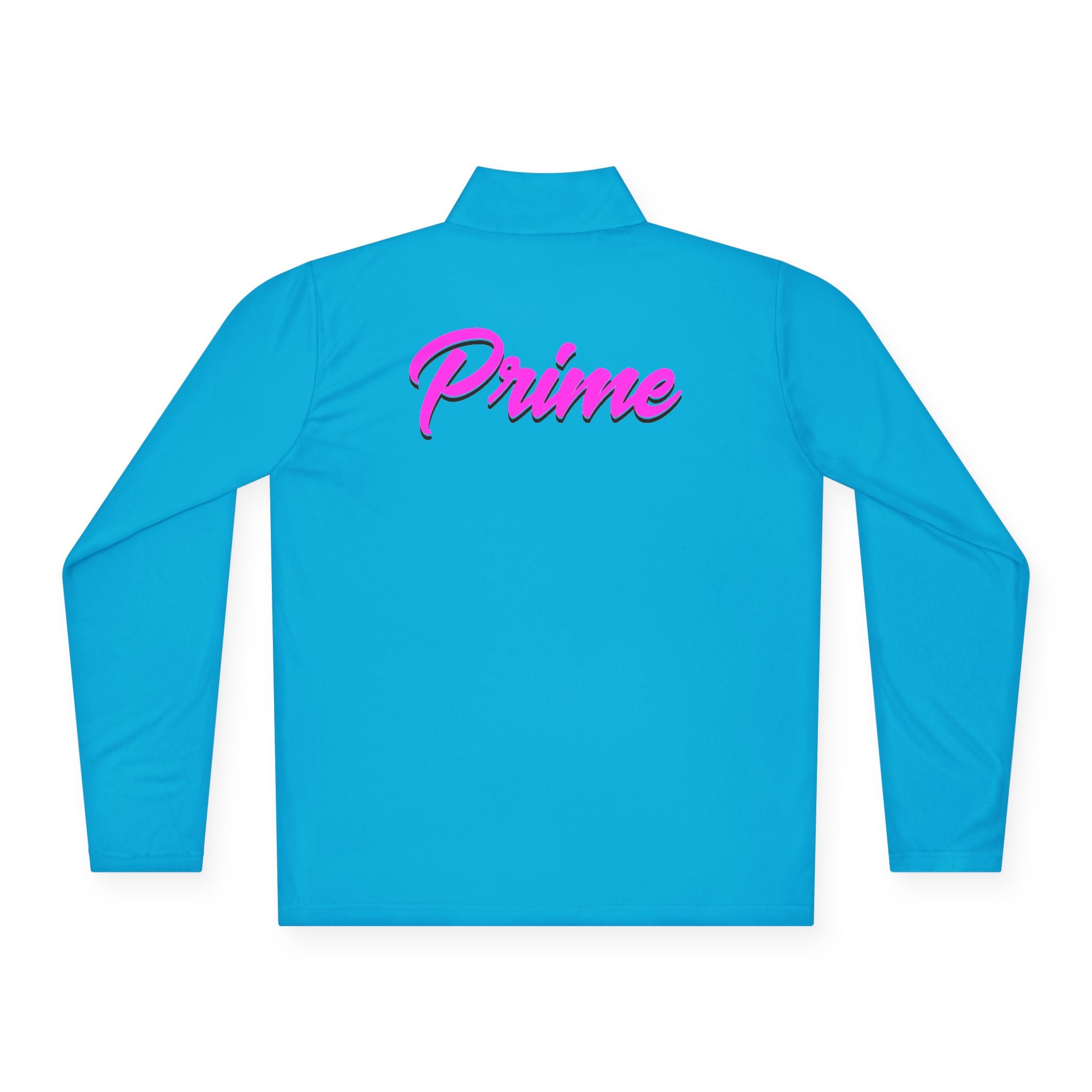 Prime script logo Quarter-Zip Pullover | retro neon VP chest design