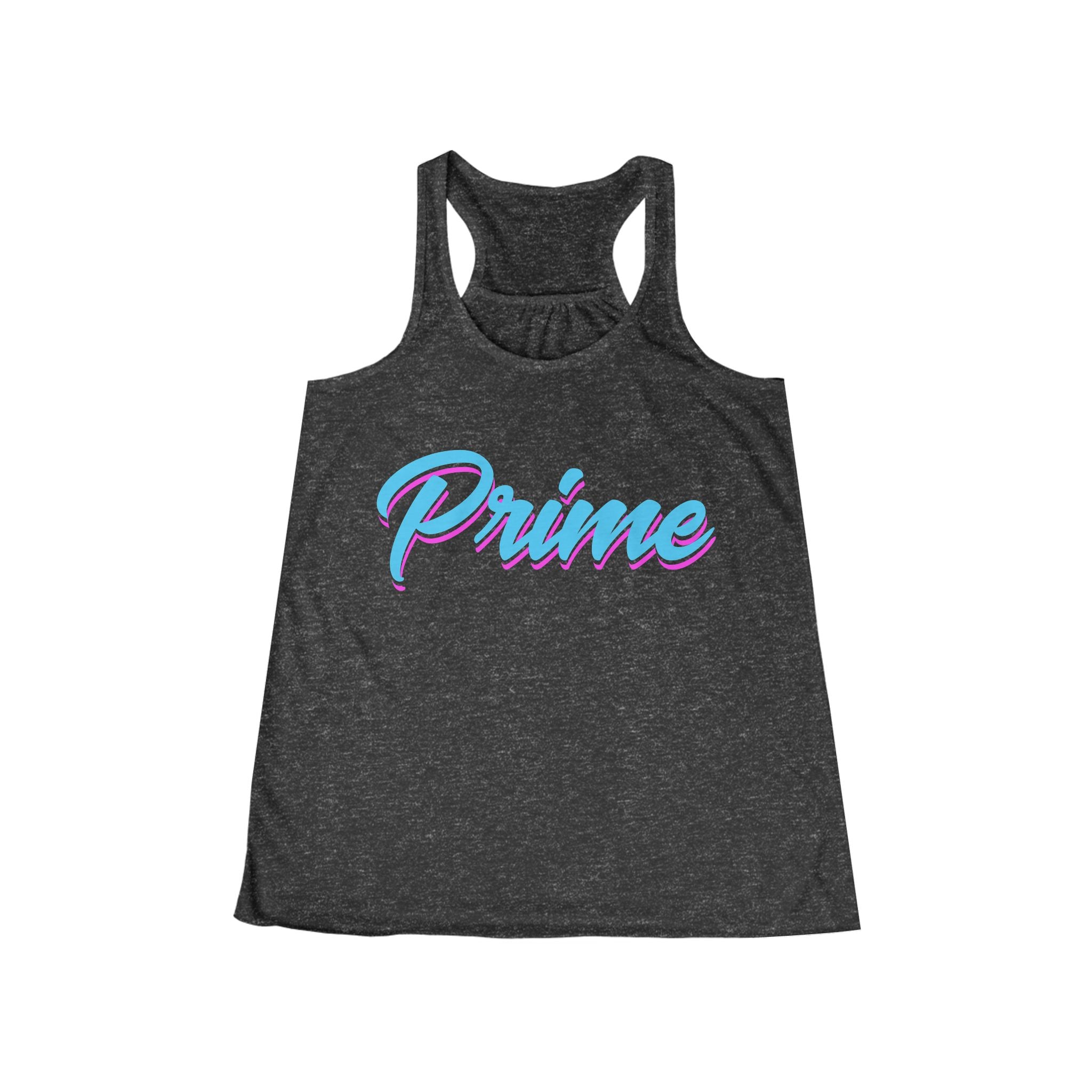 Prime script tank top | white racerback tank with teal retro script