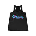 Prime script tank top | white racerback tank with teal retro script