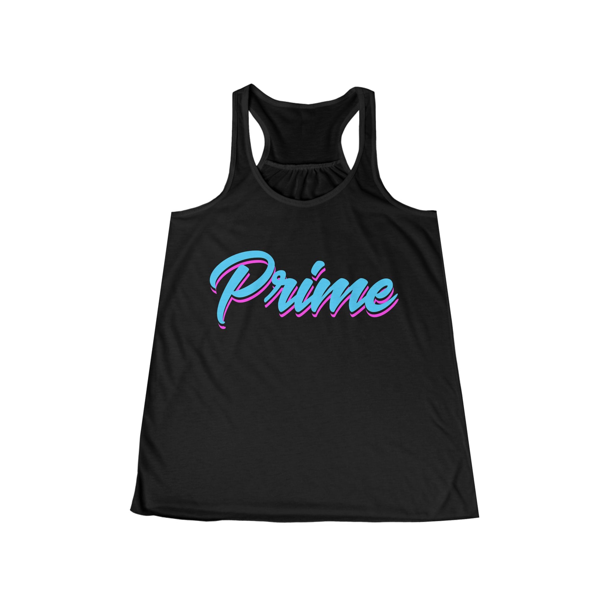 Prime script tank top | white racerback tank with teal retro script